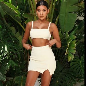 Fashion Cream Two Piece Skirt Set